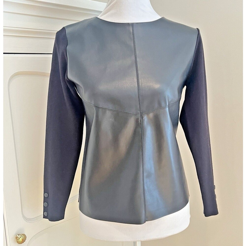 Sioni Milano Mixed Media Sweater Faux Leather Front Black Size S